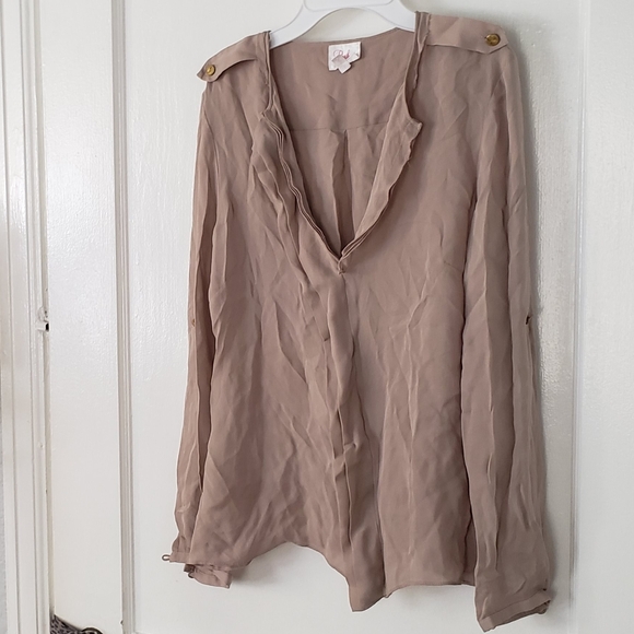 PARKER silk earth tone longsleeve ruffle lapel blouse XS - Picture 7 of 10